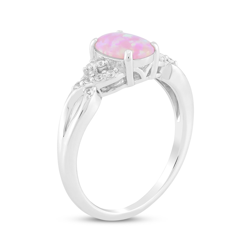 Main Image 2 of Oval-Cut Pink Lab-Created Opal & White Lab-Created Sapphire Ring Sterling Silver