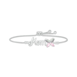 Marquise-Cut Lab-Created Opal & Pink Lab-Created Sapphire Butterfly &quot;Mom&quot; Bolo Bracelet Sterling Silver
