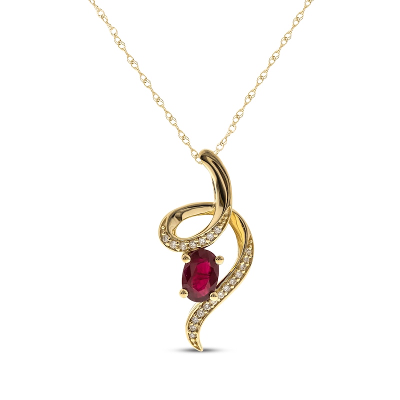 Main Image 1 of Oval-Cut Natural Ruby & Diamond Corkscrew Necklace 1/15 ct tw 10K Yellow Gold 18&quot;