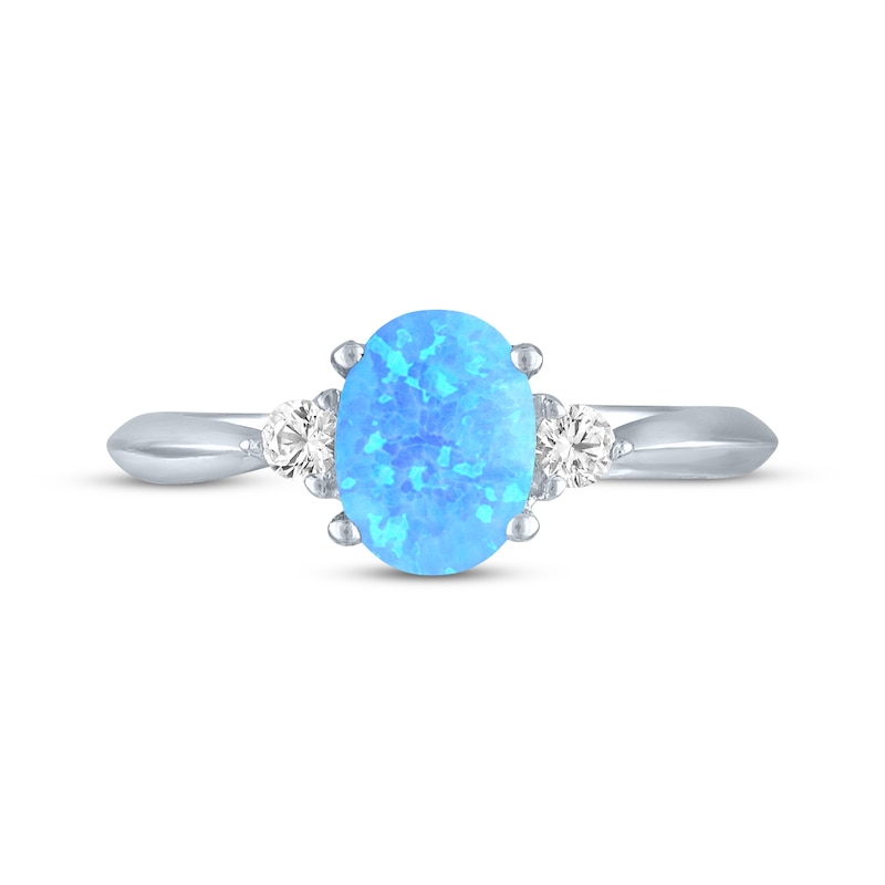 Main Image 3 of Oval-Cut Blue Lab-Created Opal & White Lab-Created Sapphire Ring