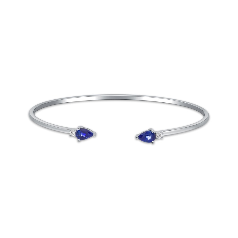 Main Image 1 of Pear-Shaped Blue Sapphire & Diamond Bangle Bracelet 1/20 ct tw 10K White Gold