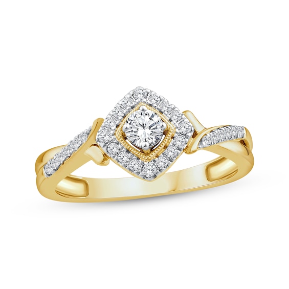 Round-Cut Diamond Cushion Halo Engagement Ring 1/3 ct tw 10K Yellow Gold