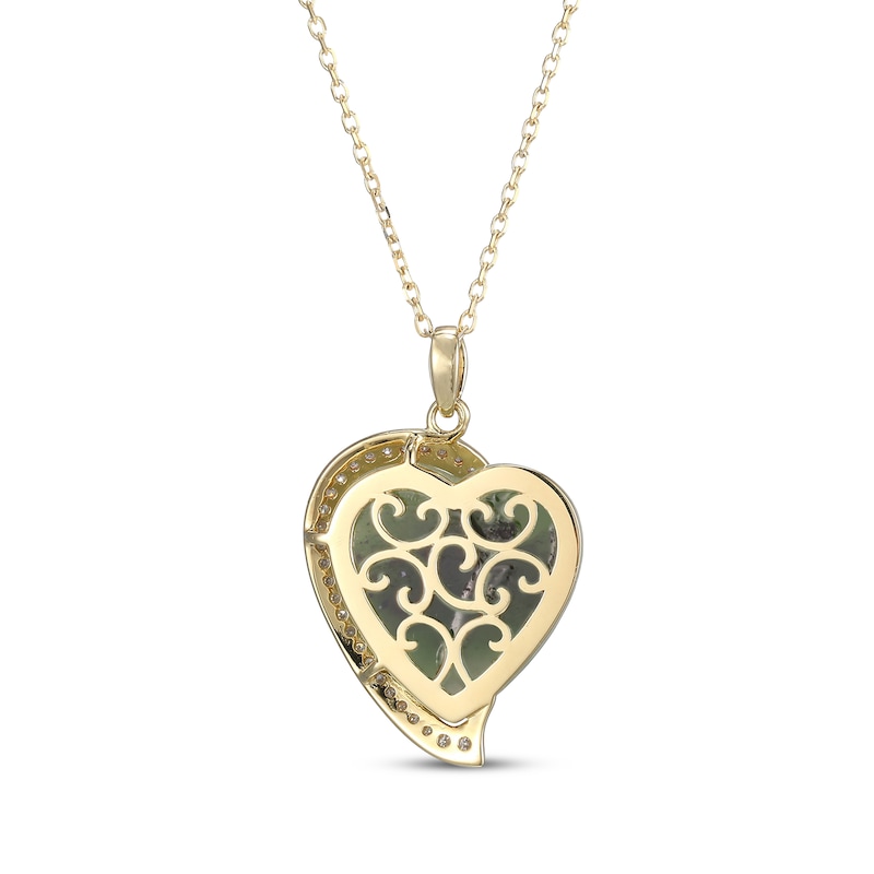 Heart-Shaped Nephrite Jade & Diamond Necklace 1/5 ct tw 14K Yellow Gold 18"