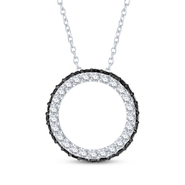 Black & White Diamond Open Circle Necklace 1/2 ct tw 10K White Gold 18&quot;