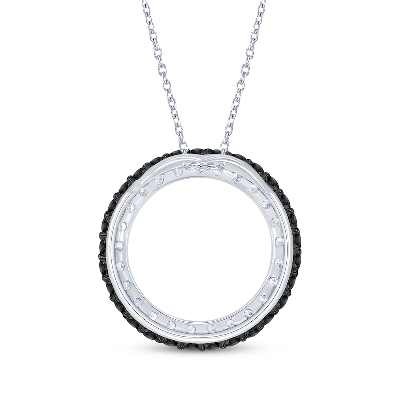 Main Image 3 of Black & White Diamond Open Circle Necklace 1/2 ct tw 10K White Gold 18&quot;