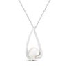 Thumbnail Image 1 of Cultured Pearl & White Lab-Created Sapphire Oval Twist Frame Necklace Sterling Silver 18&quot;