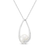 Thumbnail Image 2 of Cultured Pearl & White Lab-Created Sapphire Oval Twist Frame Necklace Sterling Silver 18&quot;