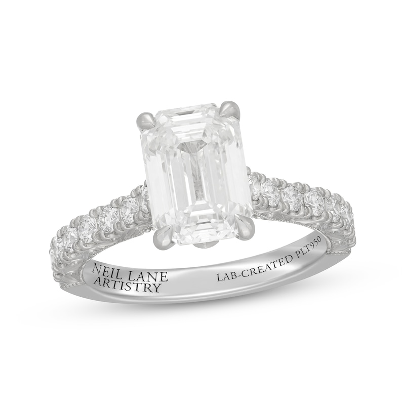 Main Image 1 of Neil Lane Artistry Heritage Emerald-Cut Lab-Grown Diamond Engagement Ring 3-5/8 ct tw Platinum