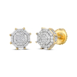 Men's Multi-Diamond Octagon Stud Earrings 1/4 ct tw 10K Yellow Gold