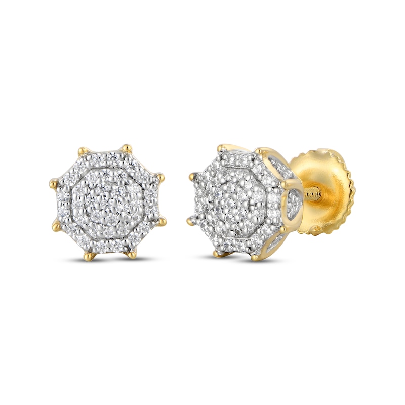 Main Image 1 of Men's Multi-Diamond Octagon Stud Earrings 1/4 ct tw 10K Yellow Gold