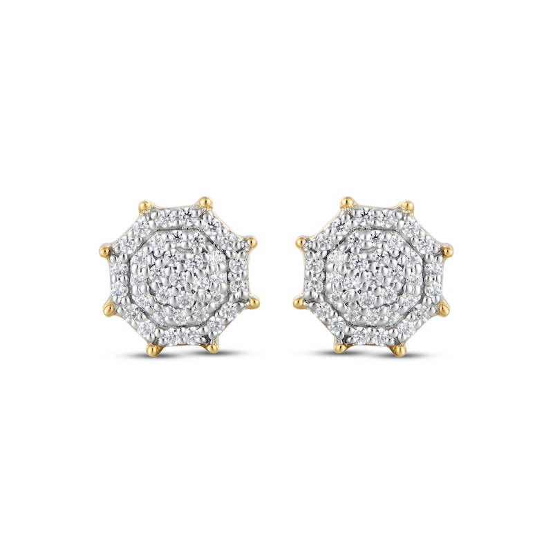 Main Image 2 of Men's Multi-Diamond Octagon Stud Earrings 1/4 ct tw 10K Yellow Gold