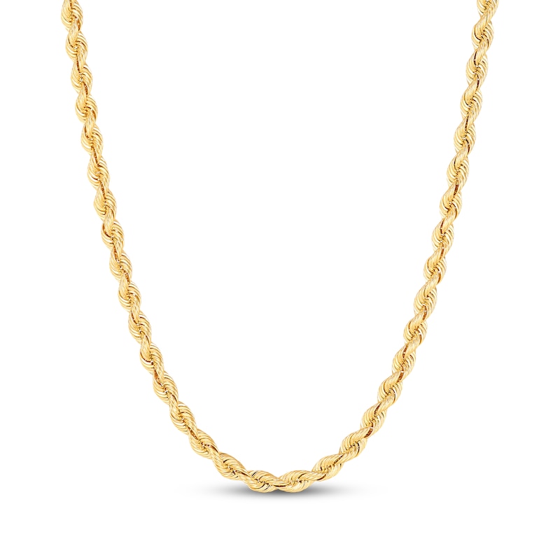 Solid Silk Rope Chain Necklace 3.7mm 14K Yellow Gold 22"