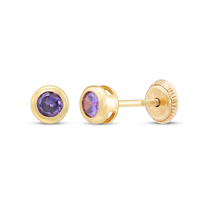 Main Image 1 of Children's Purple Cubic Zirconia Bezel-Set Stud Earrings 14K Yellow Gold