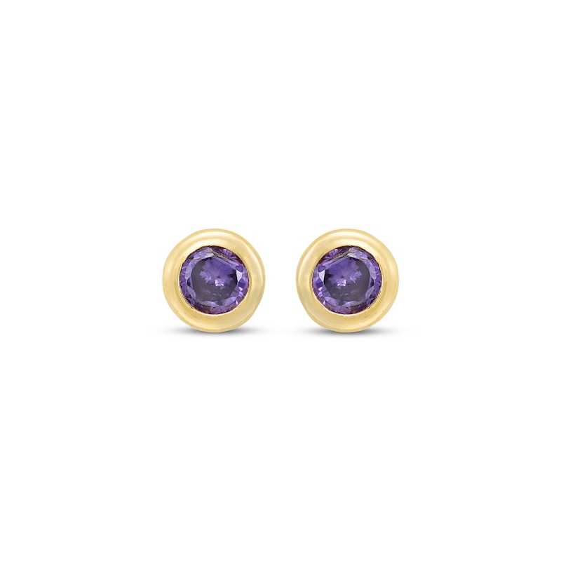 Main Image 2 of Children's Purple Cubic Zirconia Bezel-Set Stud Earrings 14K Yellow Gold