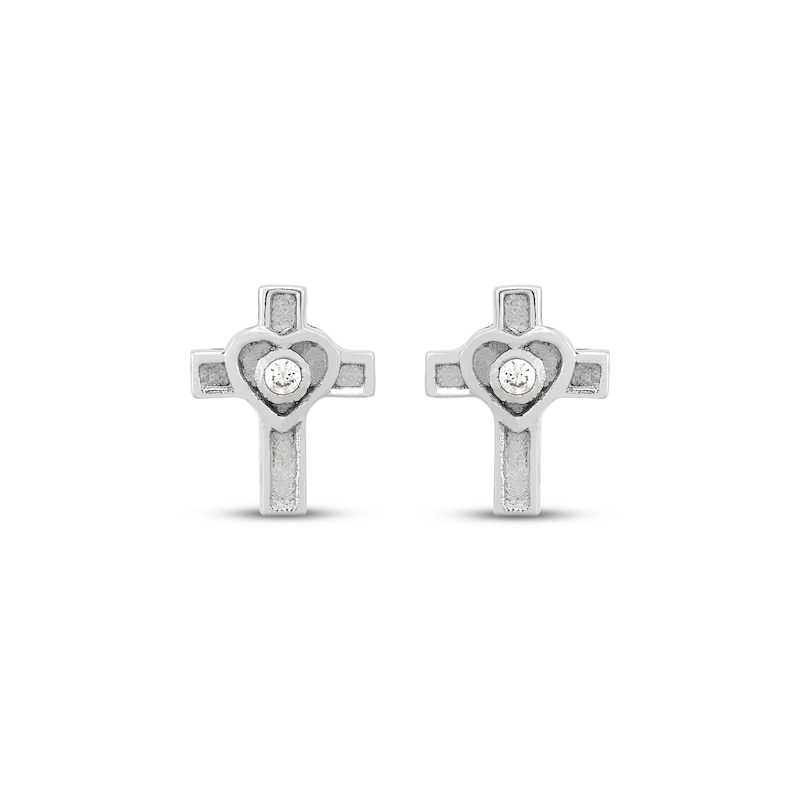 Main Image 2 of Children's Cubic Zirconia Cross Heart Stud Earrings Sterling Silver