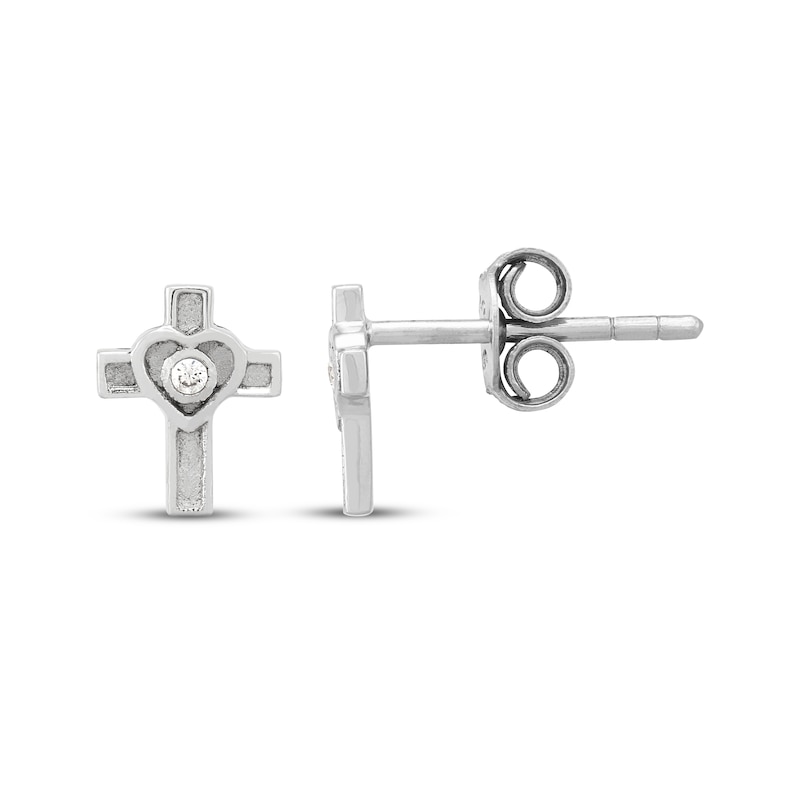 Main Image 3 of Children's Cubic Zirconia Cross Heart Stud Earrings Sterling Silver