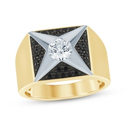 Men's KAY Lab-Grown diamonds Black Diamond Star Signet Ring 1-1/2 ct tw Ring Yellow 10K Gold