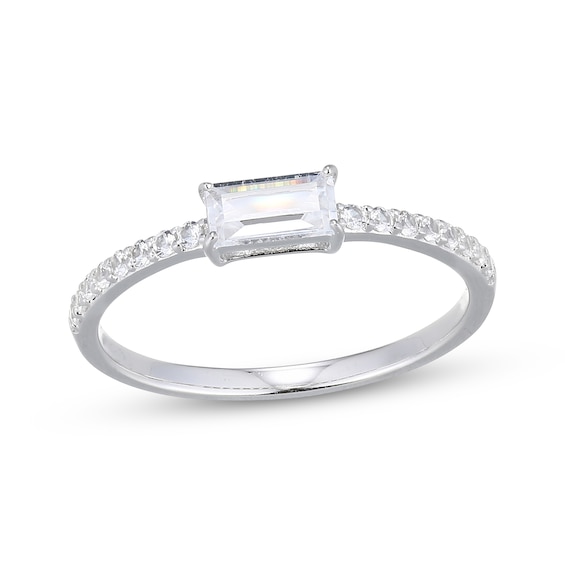 Baguette-Cut White Lab-Created Sapphire Ring Sterling Silver