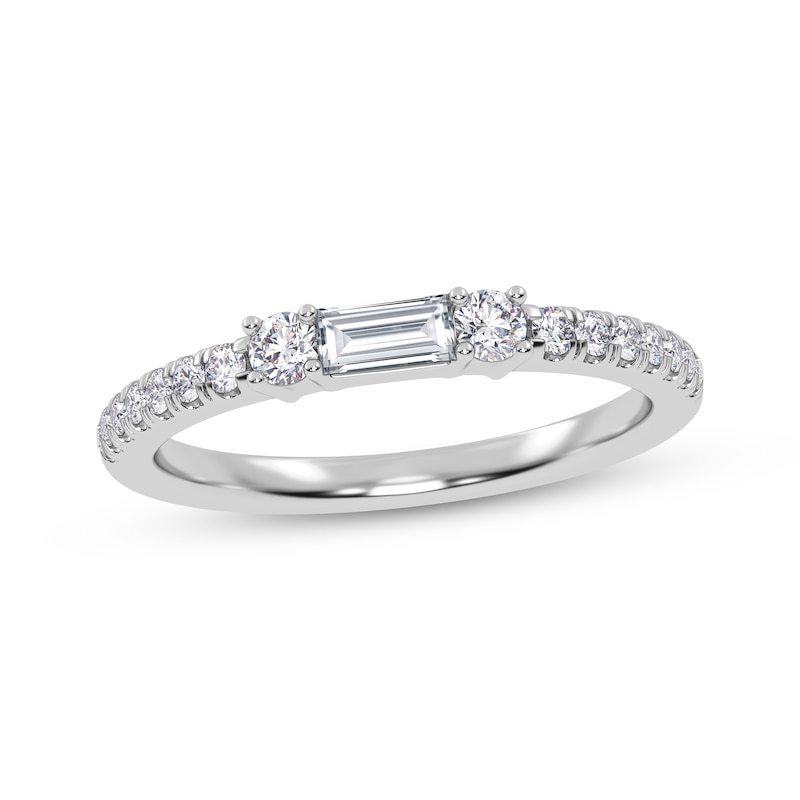 Main Image 1 of Baguette & Round-Cut Diamond Three-Stone Anniversary Ring 1/4 ct tw 14K White Gold