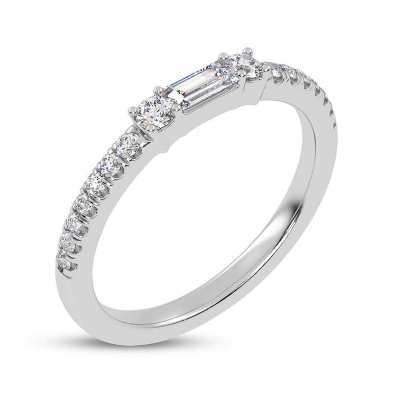 Main Image 2 of Baguette & Round-Cut Diamond Three-Stone Anniversary Ring 1/4 ct tw 14K White Gold