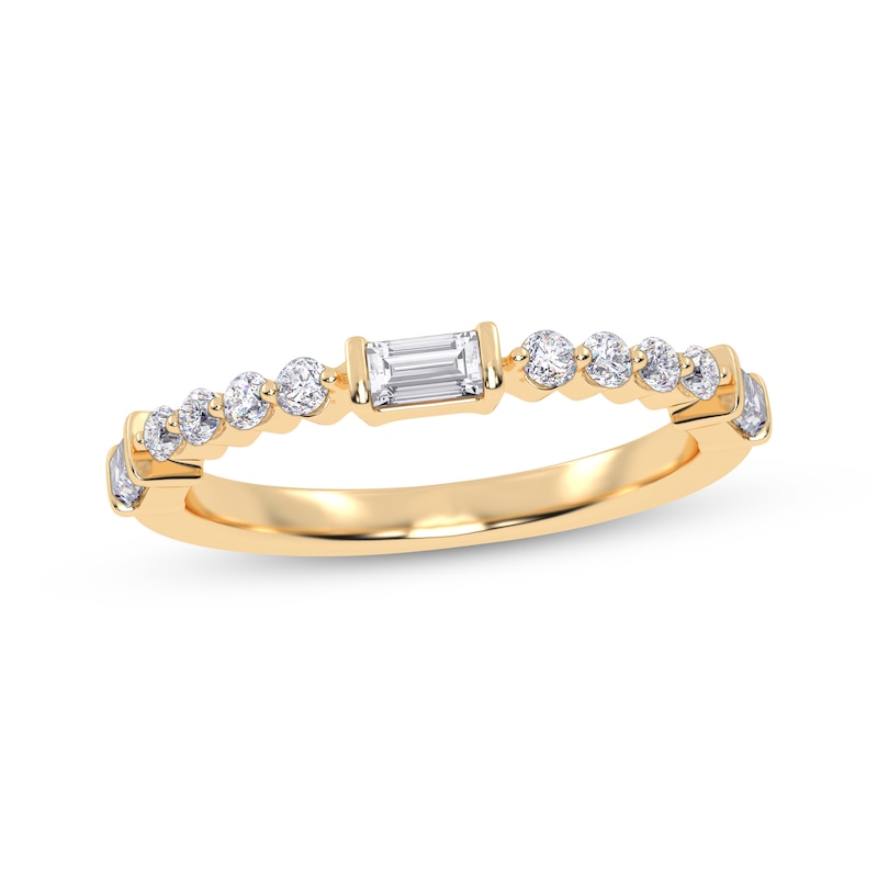 Main Image 1 of Round and Baguette-Cut Diamond Anniversary Ring 1/4 ct tw 14K Yellow Gold