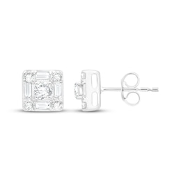 Lab-Grown Diamonds by KAY Baguette & Round-Cut Stud Earrings 3/4 ct tw 14K White Gold