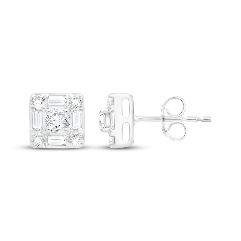 Main Image 1 of Lab-Grown Diamonds by KAY Baguette & Round-Cut Stud Earrings 3/4 ct tw 14K White Gold