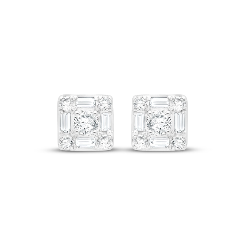 Main Image 2 of Lab-Grown Diamonds by KAY Baguette & Round-Cut Stud Earrings 3/4 ct tw 14K White Gold