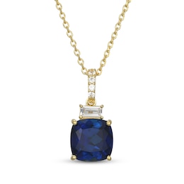 Cushion-Cut Blue & White Lab-Created Sapphire Necklace 18K Yellow Gold-Plated Sterling Silver 18&quot;