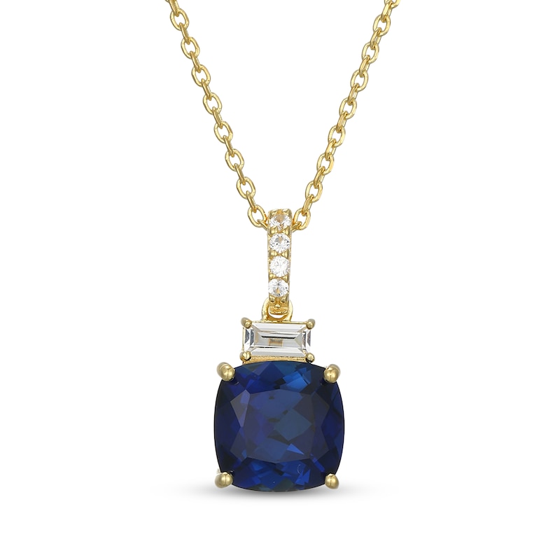 Main Image 1 of Cushion-Cut Blue & White Lab-Created Sapphire Necklace 18K Yellow Gold-Plated Sterling Silver 18&quot;