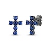 Thumbnail Image 1 of Men's Blue Lab-Created Sapphire Cross Stud Earrings Antique Finished Sterling Silver