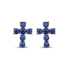 Thumbnail Image 2 of Men's Blue Lab-Created Sapphire Cross Stud Earrings Antique Finished Sterling Silver