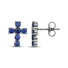 Thumbnail Image 3 of Men's Blue Lab-Created Sapphire Cross Stud Earrings Antique Finished Sterling Silver