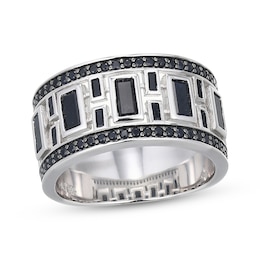 Men's Baguette & Round-Cut Black Lab-Created Sapphire Ring Sterling Silver