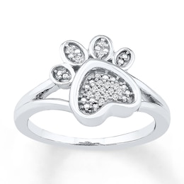 Diamond Paw Print Ring 1/20 ct tw Round-cut Sterling Silver