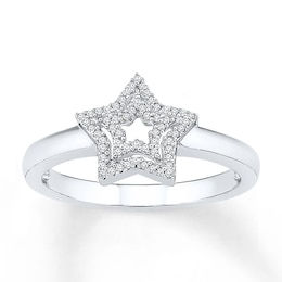 Star Ring 1/8 ct tw Diamonds Sterling Silver