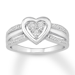 Diamond Heart Ring 1/15 ct tw Round-cut Sterling Silver