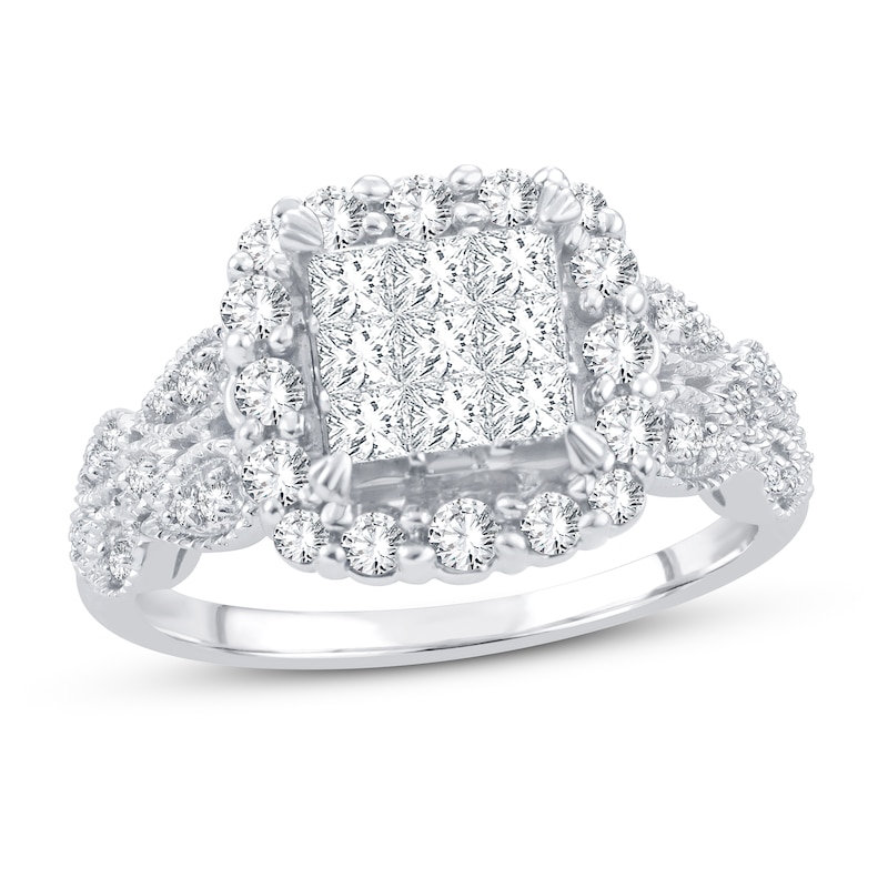 Main Image 1 of Diamond Fashion Ring 7/8 ct tw Round & Princess-cut 14K White Gold