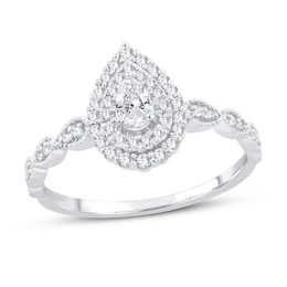 Diamond Fashion Ring 1/3 ct tw Round & Pear-shaped 14K White Gold