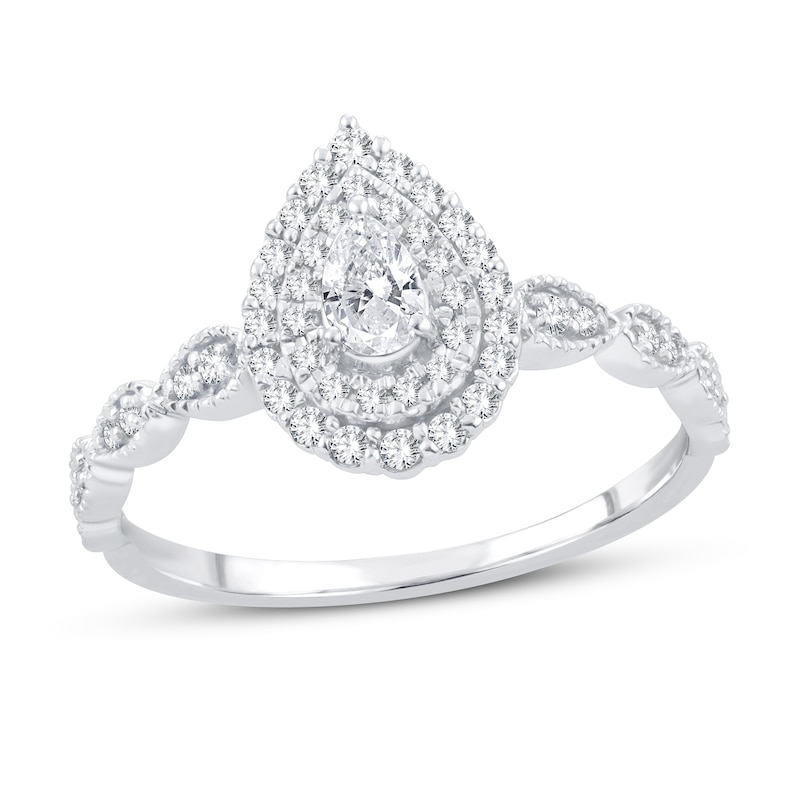 Main Image 1 of Diamond Fashion Ring 1/3 ct tw Round & Pear-shaped 14K White Gold