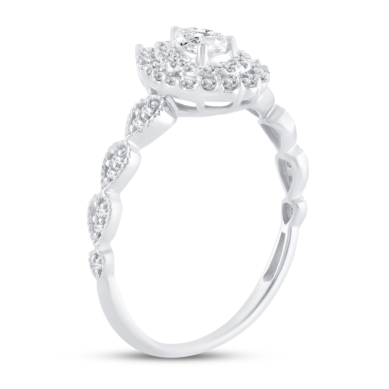 Main Image 2 of Diamond Fashion Ring 1/3 ct tw Round & Pear-shaped 14K White Gold