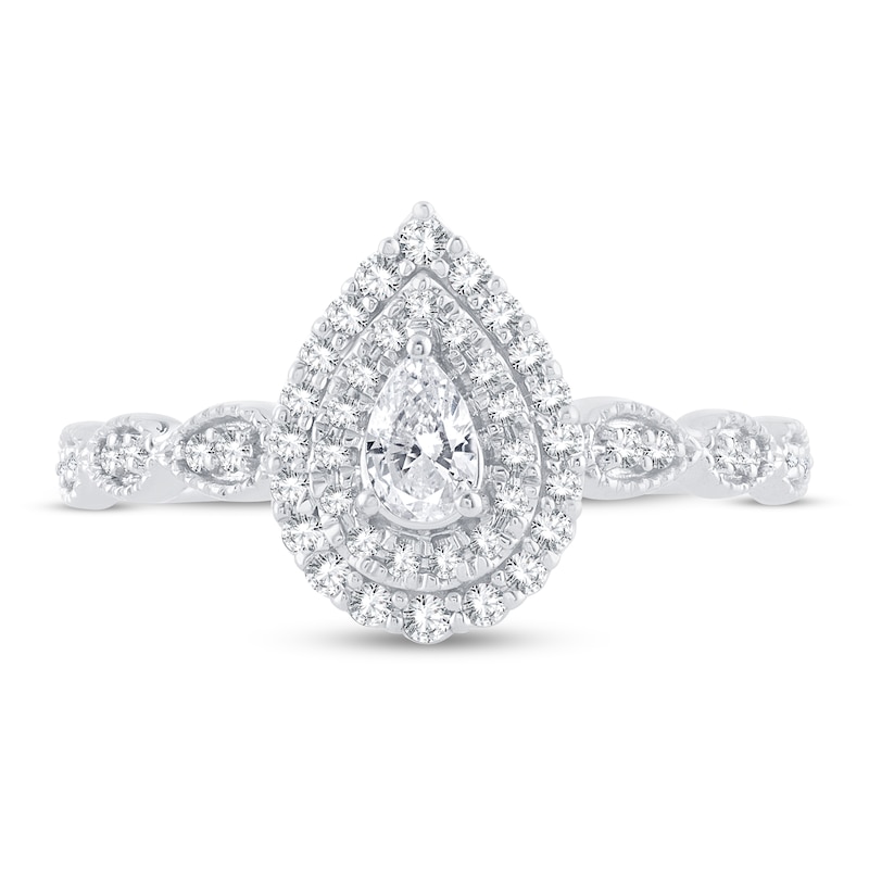 Main Image 3 of Diamond Fashion Ring 1/3 ct tw Round & Pear-shaped 14K White Gold