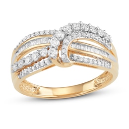 Diamond Fashion Ring 1/2 ct tw Round & Baguette 10K Yellow Gold