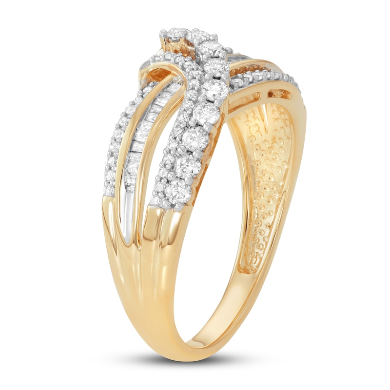 Main Image 2 of Diamond Fashion Ring 1/2 ct tw Round & Baguette 10K Yellow Gold