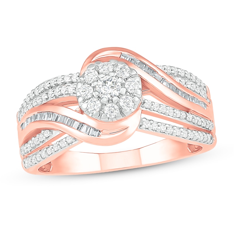 Diamond Fashion Ring 5/8 ct tw Round & Baguette 10K Rose Gold