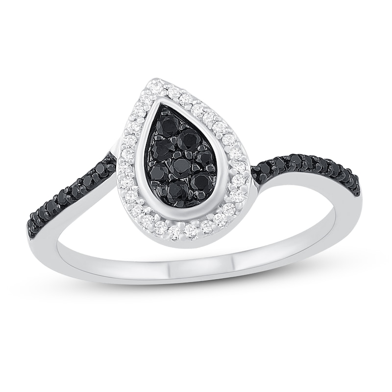 Black & White Diamond Promise Ring 1/4 ct tw Round-cut Sterling Silver ...