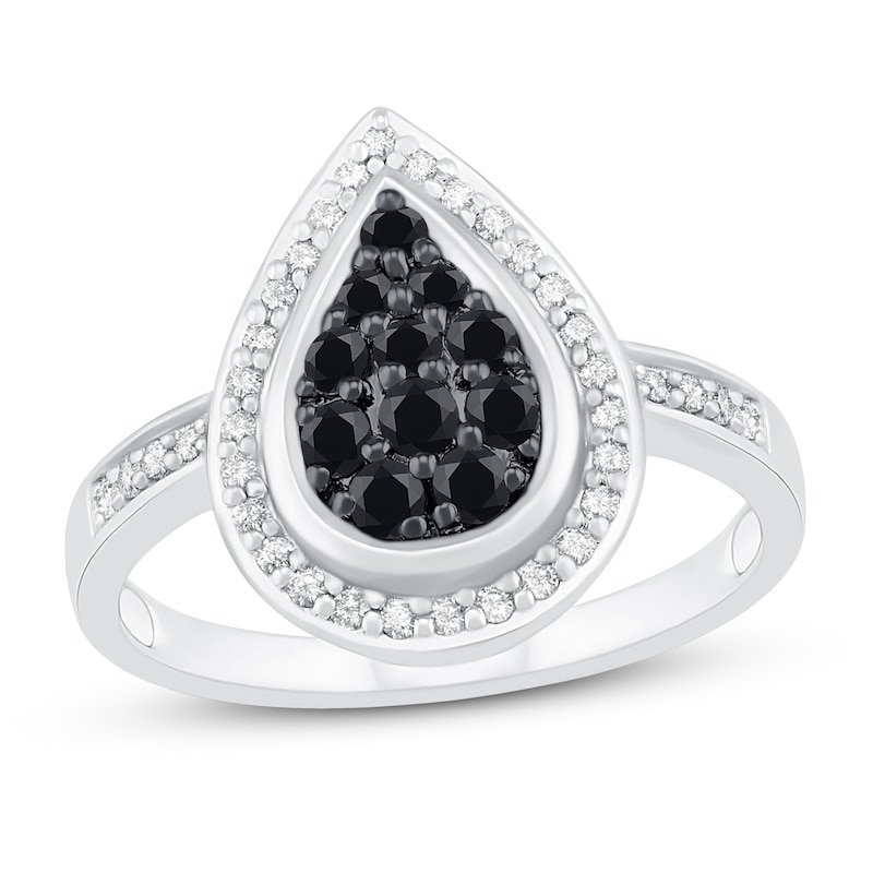 Main Image 1 of Black & White Diamond Ring 1/2 ct tw Round-cut Sterling Silver