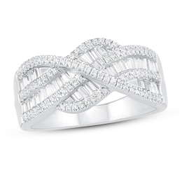 Diamond Fashion Ring 3/4 ct tw Round & Baguette 10K White Gold