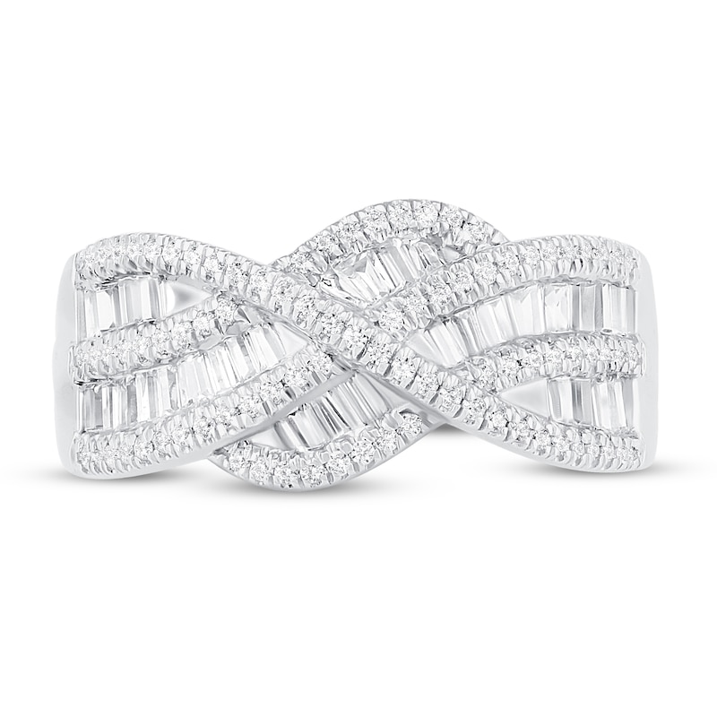 Diamond Fashion Ring 3/4 ct tw Round & Baguette 10K White Gold