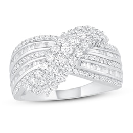 Diamond Fashion Ring 1-1/4 ct tw Round & Baguette 10K White Gold